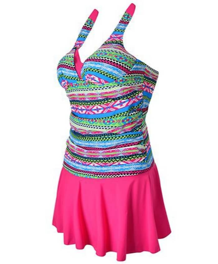 Padded Rose Halter Neck Printed Swimdress